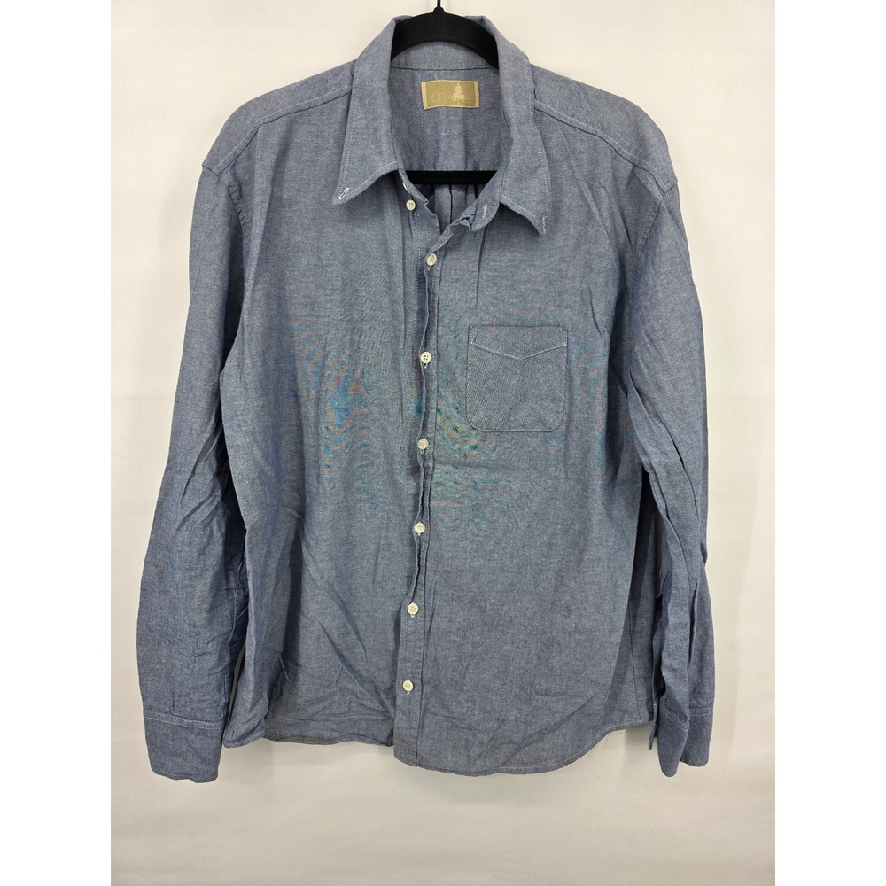 Crate Mens Large Blue Cotton Chambray Button Down Shirt Long Sleeve Made in USA